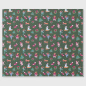 Feiernde Hunde Eiskunstläufe Weihnachten Grün Geschenkpapier (Flach)