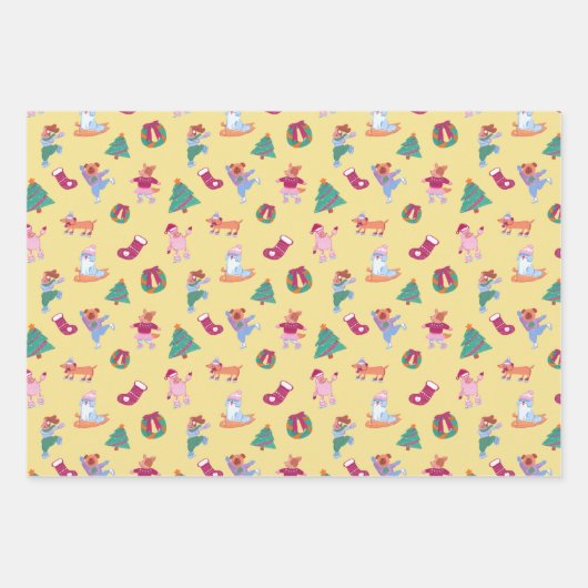 Feiernde Hunde EisRotes Grün Geschenkpapier Set (Vorderseite 3)