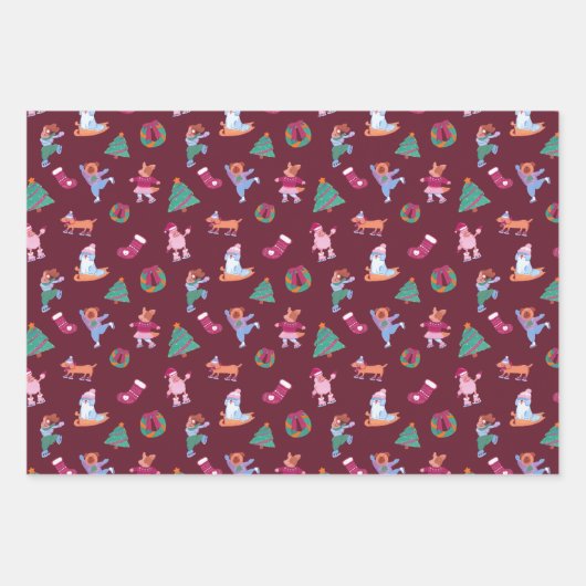 Feiernde Hunde EisRotes Grün Geschenkpapier Set (Vorderseite 2)