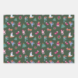 Feiernde Hunde EisRotes Grün Geschenkpapier Set