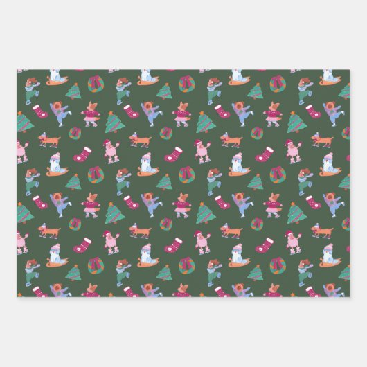 Feiernde Hunde EisRotes Grün Geschenkpapier Set (Vorderseite)