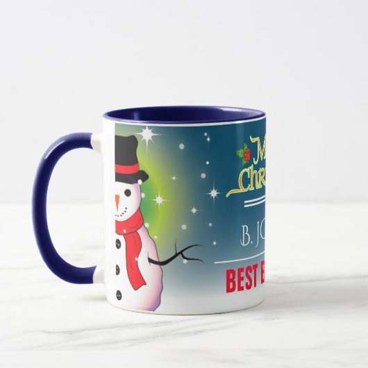 Feiernder Best Boss Ever mit Snowman Weihnachten Tasse (Links)