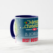 Feiernder Best Boss Ever mit Snowman Weihnachten Tasse (Vorderseite Links)