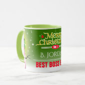 Feiernder Best Boss Ever mit Snowman Weihnachten Tasse (Vorderseite Links)