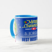 Feiernder Best Boss Ever mit Snowman Weihnachten Tasse (Vorderseite Links)
