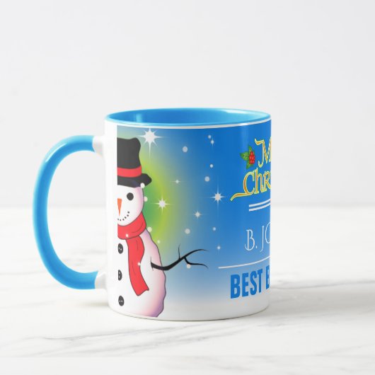 Feiernder Best Boss Ever mit Snowman Weihnachten Tasse (Links)