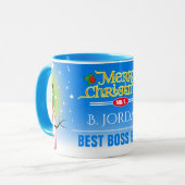Feiernder Best Boss Ever mit Snowman Weihnachten Tasse (Vorderseite Links)