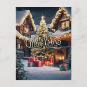 Feiernder Chef: Geschenke schmücken ein Haus Postkarte (Vorderseite)