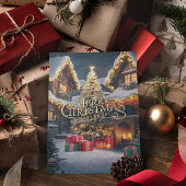 Feiernder Chef: Geschenke schmücken ein Haus Postkarte