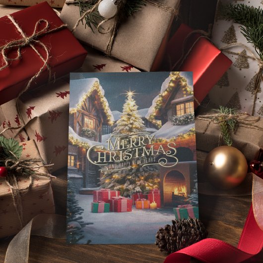 Feiernder Chef: Geschenke schmücken ein Haus Postkarte