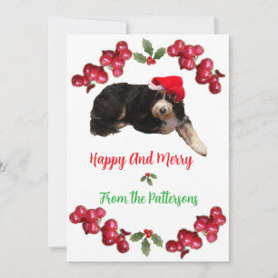 Feiernder Hund mit einer Weihnachtsmannmütze Flat  Feiertagskarte
