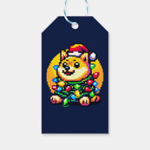 Feiernder Hund - Niedliche Pixel Art Weihnachtsbel Geschenkanhänger