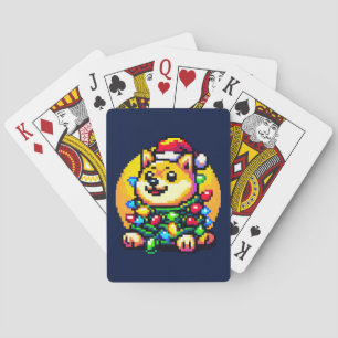 Feiernder Hund - Niedliche Pixel Art Weihnachtsbel Spielkarten