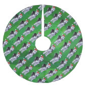 Feiernder Husky in Weihnachtsmannmütze auf Green Polyester Weihnachtsbaumdecke (Vorderseite)