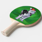 Feiernder Husky in Weihnachtsmannmütze auf Green Tischtennis Schläger (Vorderseite)