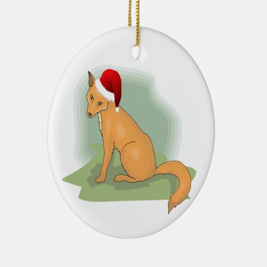 Feiernder Santa Hatted Fox Keramikornament (Rechts)