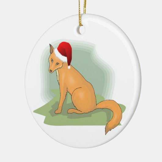 Feiernder Santa Hatted Fox Keramikornament (Links)