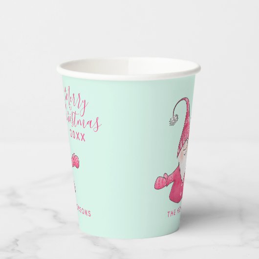 Feiernder Spaß - Rosa und Minze Grün Weihnachten Pappbecher (Links)