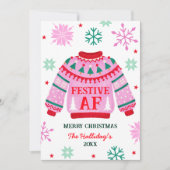 Feierndes Ugly Sweater & Snowflakes Foto Feiertagskarte (Vorderseite)