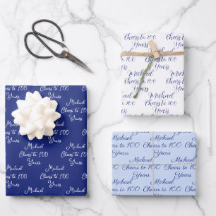 Feiert 100 Jahre Marine Light Blue 100. Geburtstag Geschenkpapier Set
