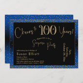 Feiert 100 Jahre Überraschung Geburtstag, Blau Einladung (Vorne/Hinten)