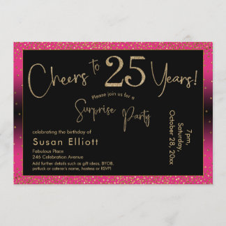 Feiert 25 Jahre Überraschung Geburtstag, tiefrosa Einladung
