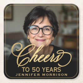 Feiert 50 Jahre Geburtstag Foto Gold Black Rechteckiger Pappuntersetzer
