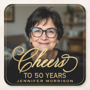 Feiert 50 Jahre Geburtstag Foto Gold Black Rechteckiger Pappuntersetzer