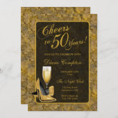 Feiert 50 Jahre Gold Black Birthday Einladung (Vorne/Hinten)