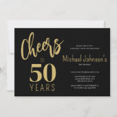 Feiert 50 Jahre Gold in modernem Schwarz 50. Gebur Einladung (Vorderseite)
