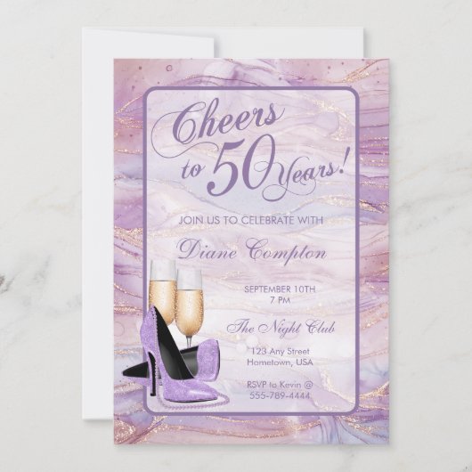 Feiert 50 Jahre Lavender Gold Geburtstag Einladung (Vorderseite)