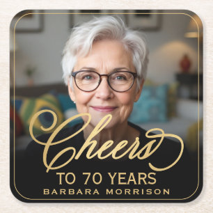 Feiert 70 Jahre Geburtstag Foto Gold Black Rechteckiger Pappuntersetzer