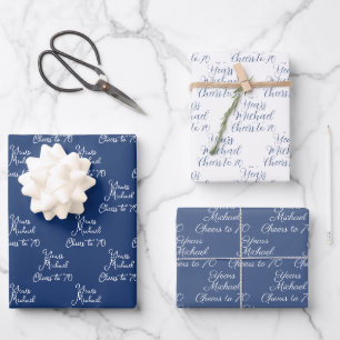 Feiert 70 Jahre Navy Blue 70. Geburtstag Geschenkpapier Set