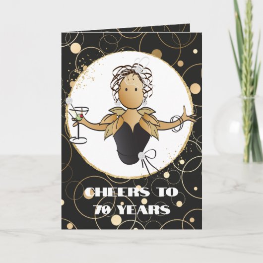 Feiert 70 kühne gläserne Frau Cartoon 70. Geburtst Karte (Vorderseite)