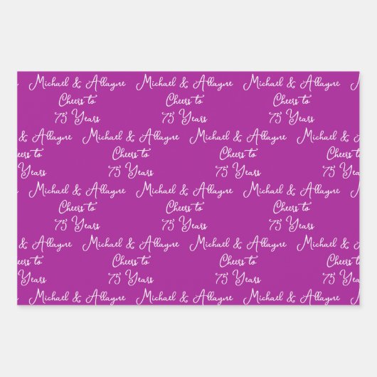 Feiert 75 Jahre Pink Magenta 75 Jahre Geschenkpapier Set (Vorderseite)