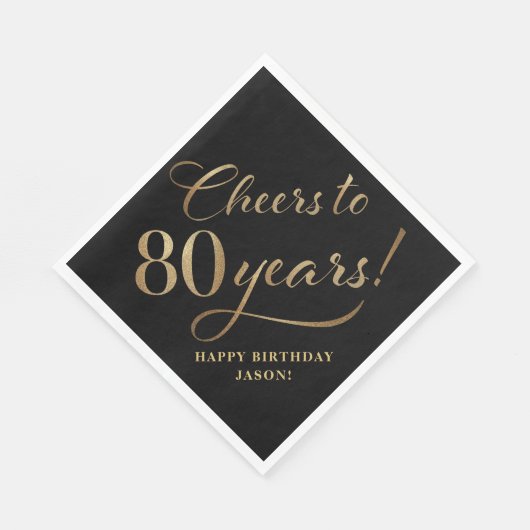 Feiert 80 Geburtstag Glitzer Black and Gold Serviette (Ecke)