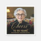 Feiert 90 Jahre Geburtstag Foto Gold Black Serviette (Vorderseite)