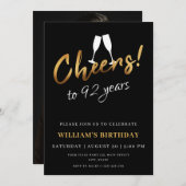Feiert 92 Jahre Goldener Schwarzer Adult Geburtsta Einladung (Vorne/Hinten)