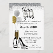 Feiert bis 50 Jahre Silver Gold Glitzer Champagner Einladung (Vorne/Hinten)