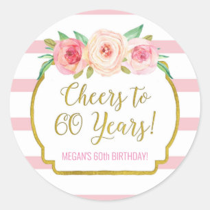 Feiert bis 60 Jahre Geburtstag Pink Stripes Blume Runder Aufkleber
