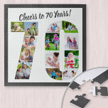 Feiert bis 70 Jahre Zahl 70 Foto Collage Square Puzzle<br><div class="desc">Sprich: Mit einem maßgeschneiderten Foto-Puzzle für ein einzigartiges 70. Geburtstagsgeschenk. Die Fotovorlage ist für Sie Set, um Ihre Fotos hinzuzufügen, die in Form einer Zahl 70 angezeigt werden. Die Foto-Collage hat eine Vielzahl von Landschafts-, Quadrat- und Portrait-Fotos, die Ihnen viel Flexibilität bei der Platzierung Ihrer Lieblingsfotos geben. Foto-Rätsel machen Spaß...</div>