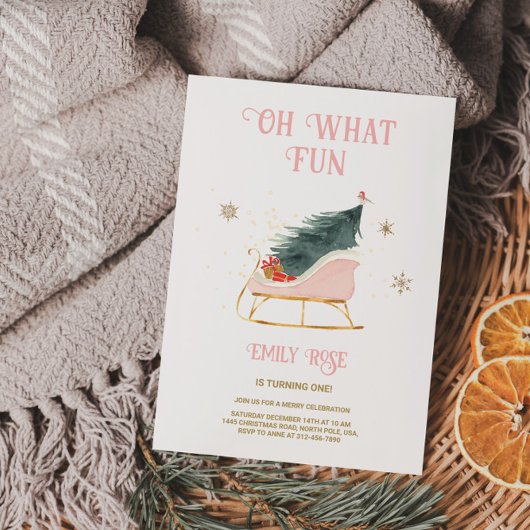 Feiertag 1. Geburtstag Rosa Einladung