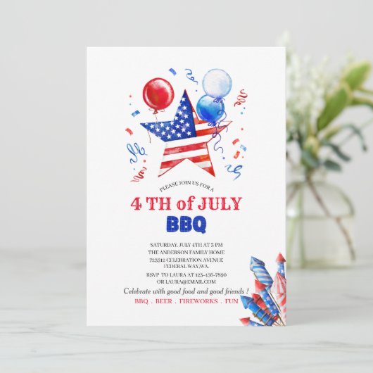 Feiertag 4. Juli Einladung (Stehend Vorderseite)