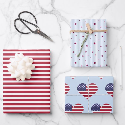 Feiertag 4. Juli Umschlagpapier (3 Blätter) Geschenkpapier Set (Vorderseite)