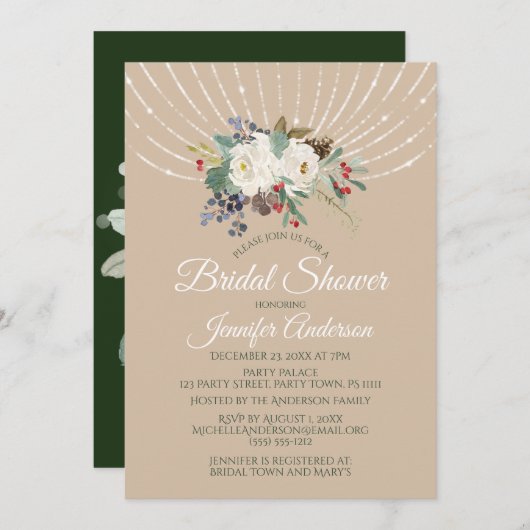 Feiertag beleuchtet Blumenblumenstrauß-Brautparty Einladung (Vorne/Hinten)