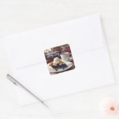 Feiertag | Blaubeerkuchen, Eiscreme und Kaffee Quadratischer Aufkleber (Umschlag)