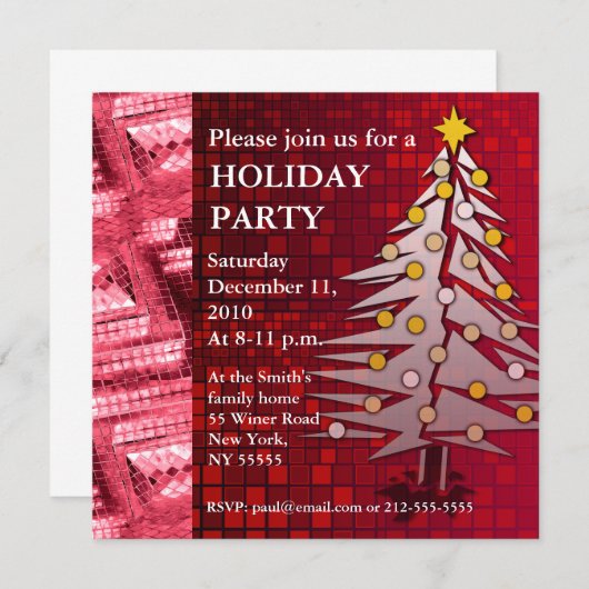 Feiertag Einladung Ruby Roter Weihnachtsbaum (Vorne/Hinten)