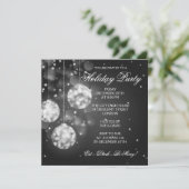 Feiertag Einladung Sparkling Baubles Schwarz (Stehend Vorderseite)