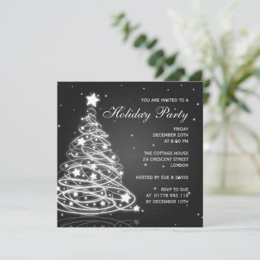 Feiertag Einladung Weihnachtsbaum Schwarz (Stehend Vorderseite)