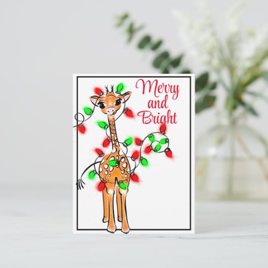 Feiertag Giraffe | Rot-grüne Xmas-Lichter Postkarte (Stehend Vorderseite)
